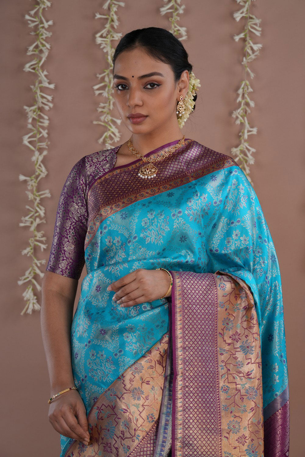 Image of Kanchipattu Sky Blue Brocade Saree